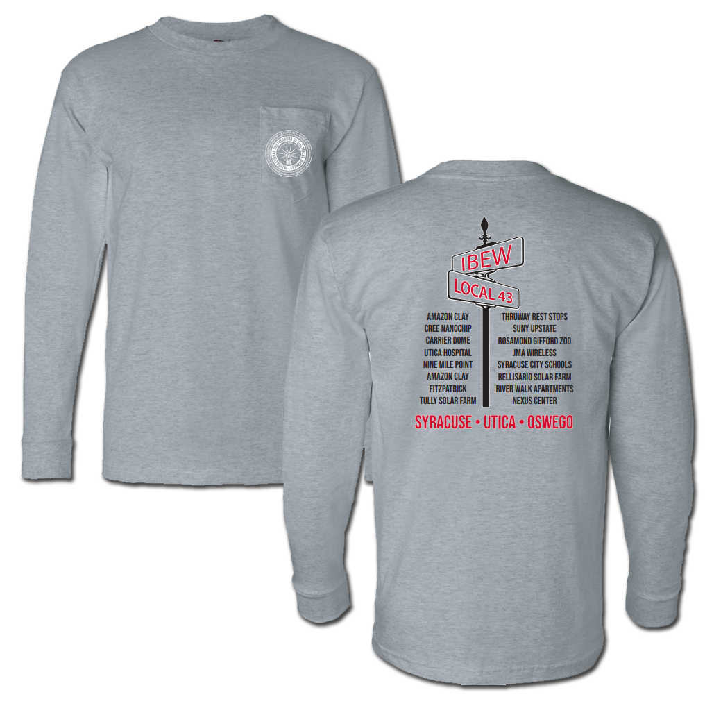 Gray Long Sleeve w/Bug on pocket street sign on back